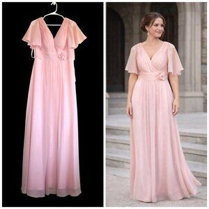 NWT Cinderella Divine Chiffon Maxi Dress Bridesmaid V neck Baby pink Gown Large
